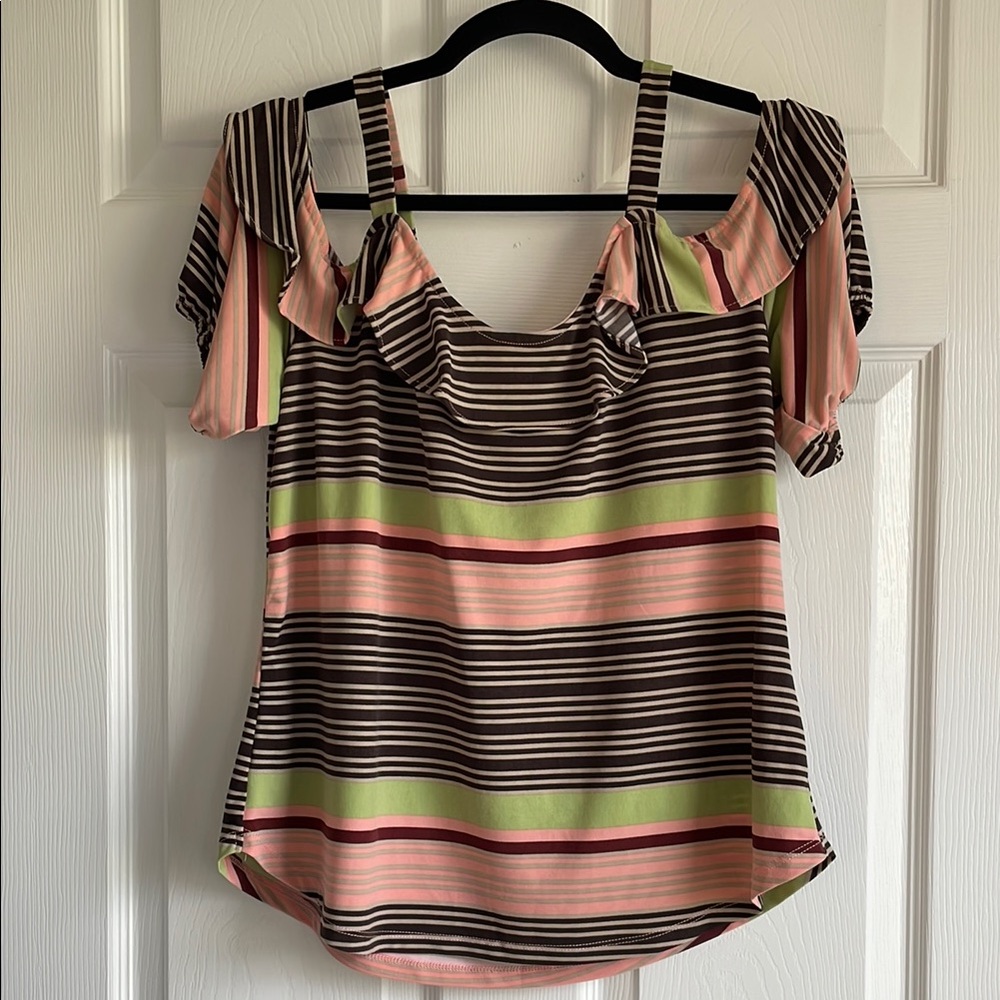 NY&C Striped Ruffle Off the Shoulder Top